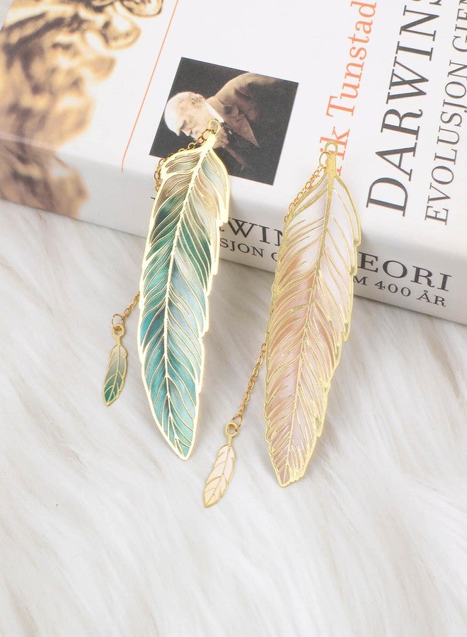 amassan Bookmarks for Women, 2 Pack Metal Feather Bookmark with Butterfly Charms - Teacher Appreciation Gifts, Birthday Gifts for Book Lovers Readers Mom Girls(Golden-Golden Green White) - Image 4