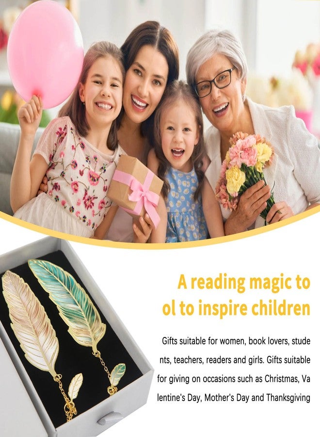 amassan Bookmarks for Women, 2 Pack Metal Feather Bookmark with Butterfly Charms - Teacher Appreciation Gifts, Birthday Gifts for Book Lovers Readers Mom Girls(Golden-Golden Green White) - Image 5