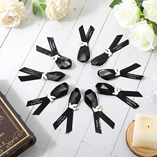 Geosar 100 Pcs Dove Funeral Memorial Ribbons Pins Memorial Service Respect Funeral Personalized Ribbon Bow with Safety Pins and White Dove for Mourning Remembrance Day Event(Black) - Image 4