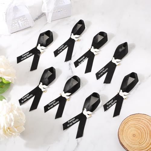 Geosar 100 Pcs Dove Funeral Memorial Ribbons Pins Memorial Service Respect Funeral Personalized Ribbon Bow with Safety Pins and White Dove for Mourning Remembrance Day Event(Black) - Image 3