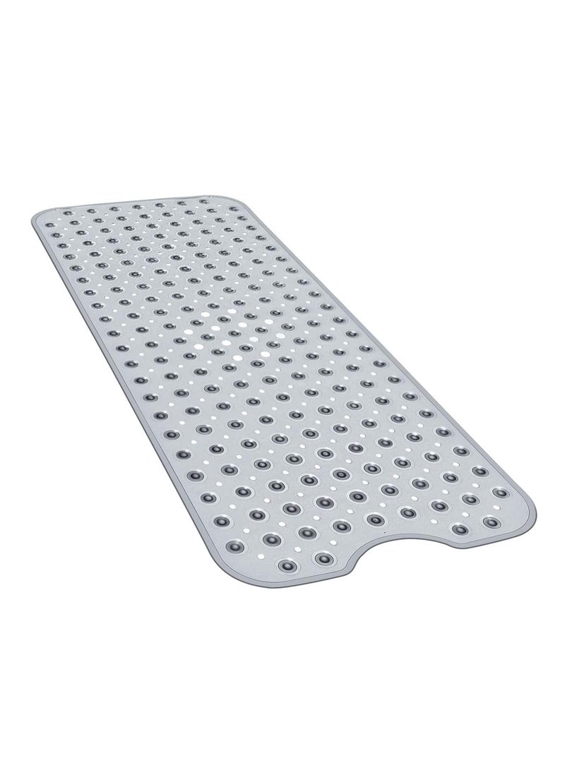 GUDOO Bath Tub Shower Mat 40 x 16 Inch Non-Slip and Extra Large, Bathtub Mat with Suction Cups, Machine Washable Bathroom Mats with Drain Holes, Clear Gray - Image 1