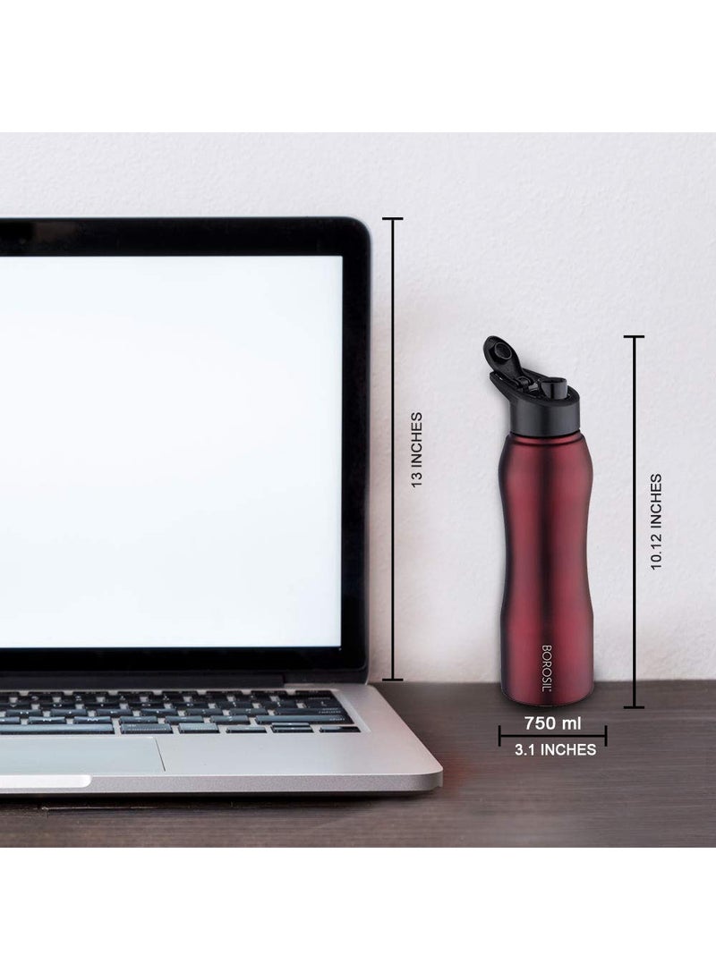 BOROSIL Borosil Hydra GripnSip Stainless Steel 750 ml Water Bottle  Single Wall Leakproof BPA Free Bottle for Office School College  Gym  Maroon  - Image 3
