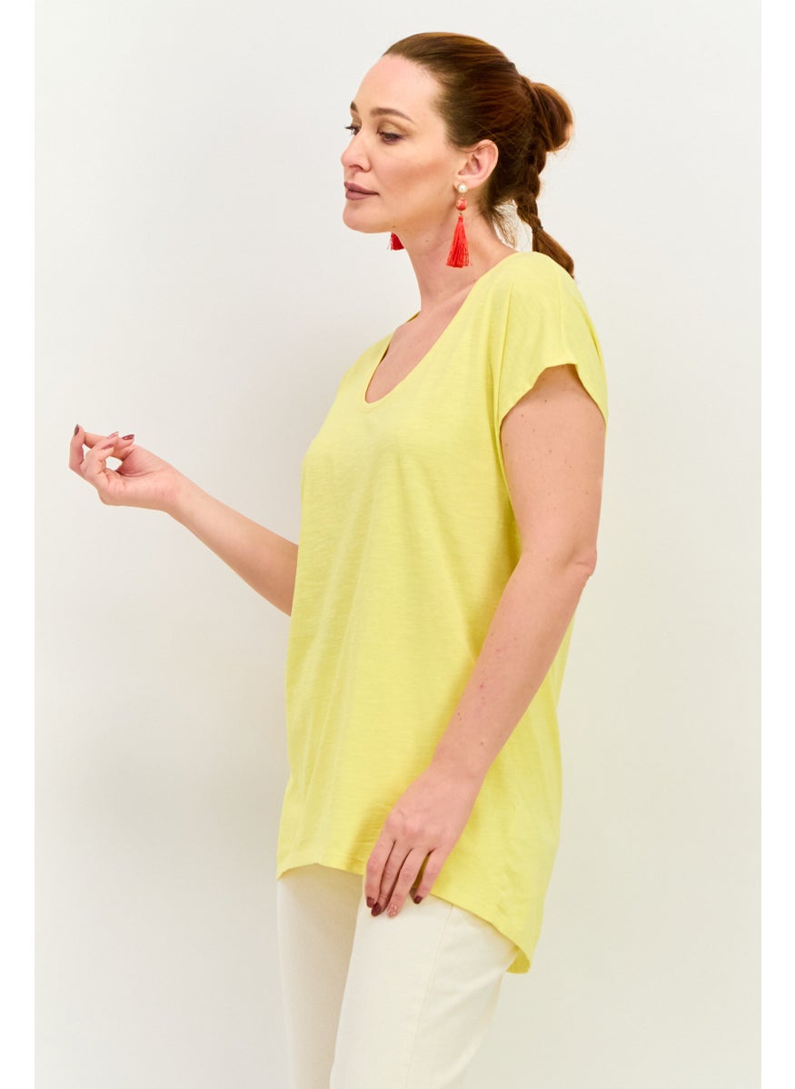 Women Scoop Neck Cap Sleeves Solid Blouse, Yellow - pzsku/Z5A9F9E5B751E49290C96Z/45/_/1737641856/4cac8745-c157-4626-b53f-4c9282a37aac