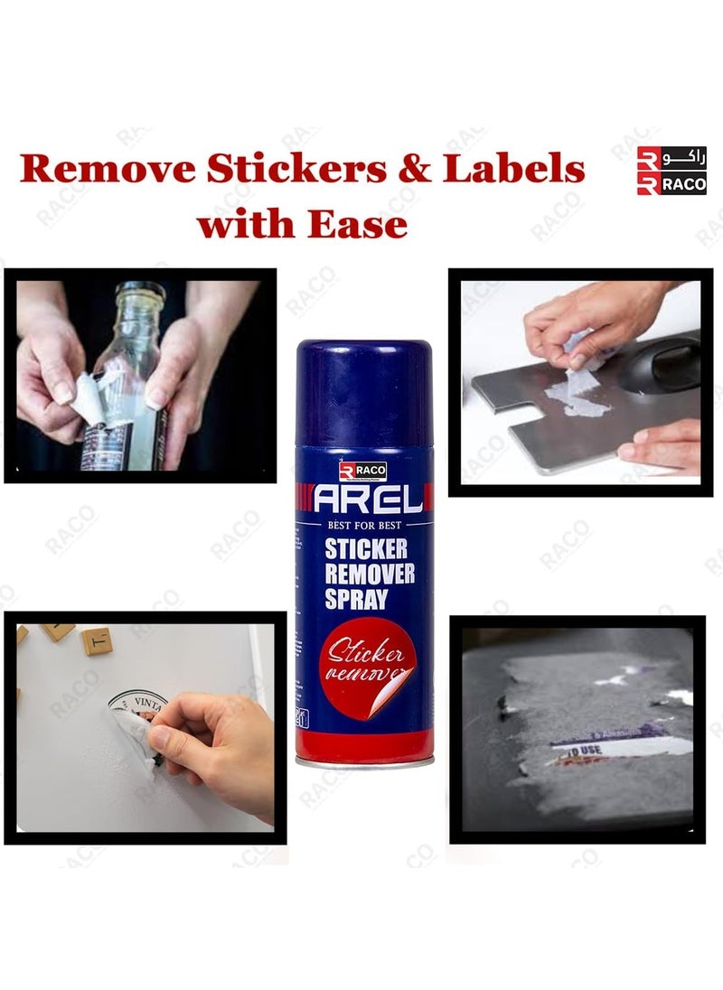 RACO RACO Arel Sticker Remover Spray, Fast-Acting Adhesive Residue Cleaner for Stickers, Labels, Decals, and Tape, Safe on Multiple Surfaces, Easy Application, 450ml  - Image 3