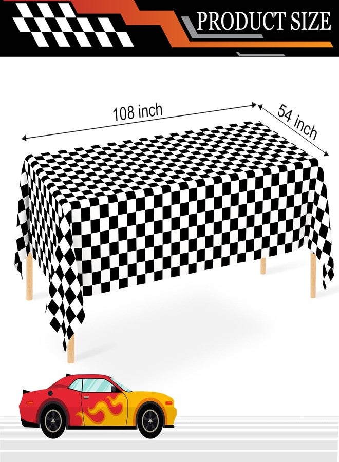 WNINK 2 Pack Black and White Checkered Disposable Tablecloth Race Car Theme Party Table Cloth, Black checkered tablecloth for Race Car Theme Birthday, Outdoor Picnic Parties Decorations, 54 × 108 Inch - Image 2