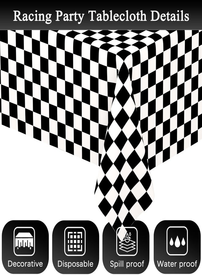 WNINK 2 Pack Black and White Checkered Disposable Tablecloth Race Car Theme Party Table Cloth, Black checkered tablecloth for Race Car Theme Birthday, Outdoor Picnic Parties Decorations, 54 × 108 Inch - Image 3