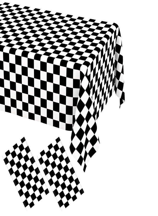 WNINK 2 Pack Black and White Checkered Disposable Tablecloth Race Car Theme Party Table Cloth, Black checkered tablecloth for Race Car Theme Birthday, Outdoor Picnic Parties Decorations, 54 × 108 Inch - Image 1