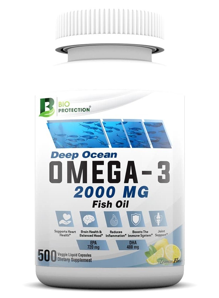 Bio Protection Omega 3 Fish Oil, 500 Veggie Liquid Capsules, 2000 mg - Image 1