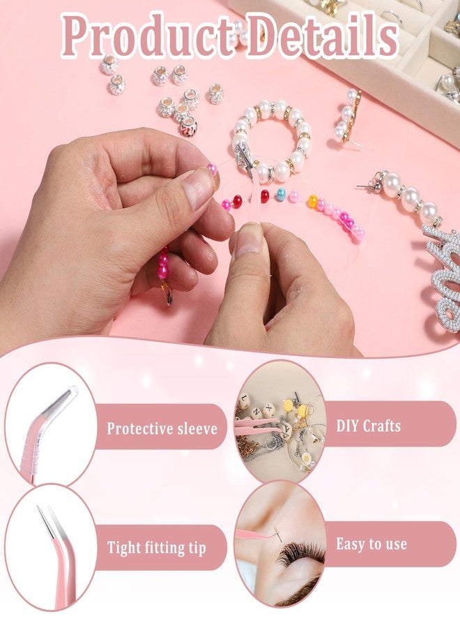 Gtziqa Precision Tweezers, Lash Tweezers Stainless Steel Curved Pointed Tweezer Professional Fine Point Needle Nose Tip Tweezers for Craft, Eyelash Extensions, Nail Art, Sticker (Pink - Image 3