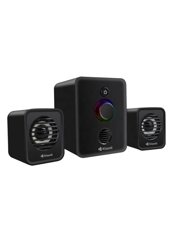 Kisonli Bluetooth USB Gaming Speaker System with RGB Light (U-3000BT) – 2.1 Channel Multimedia Sound Speaker Black - Image 5