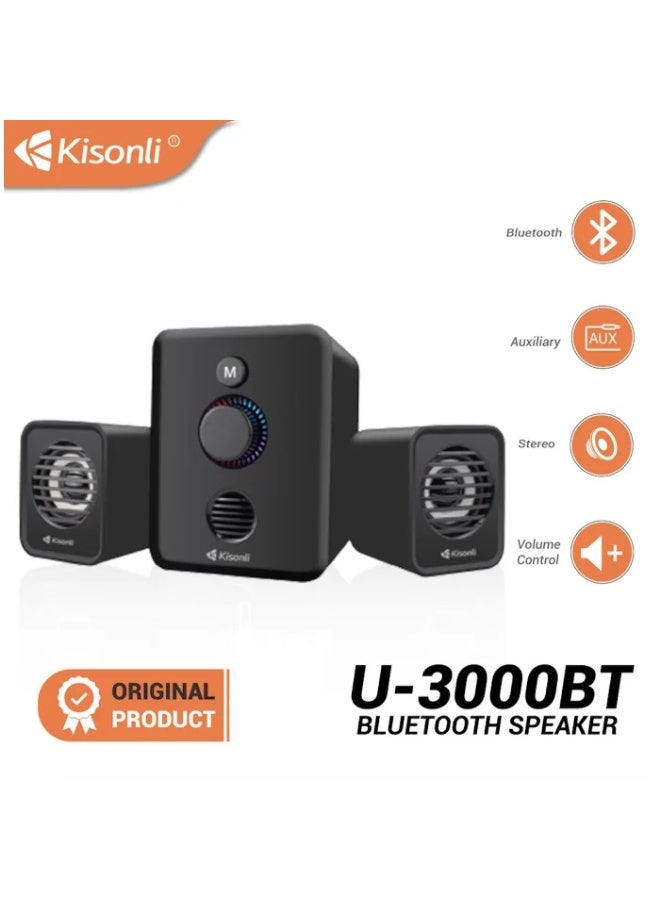 Kisonli Bluetooth USB Gaming Speaker System with RGB Light (U-3000BT) – 2.1 Channel Multimedia Sound Speaker Black - Image 4