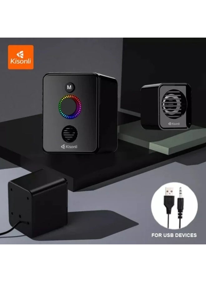 Kisonli Bluetooth USB Gaming Speaker System with RGB Light (U-3000BT) – 2.1 Channel Multimedia Sound Speaker Black - Image 2