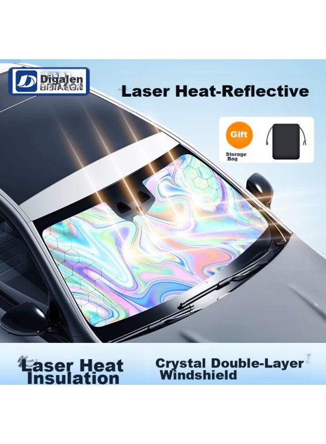 DiGallen Digalun Laser Titanium Silver Gel Car Sunshade, Sun Protection, Heat Insulation, Front Windshield Sunshade, Car Sun Umbrella, Sunshade Board - Image 1