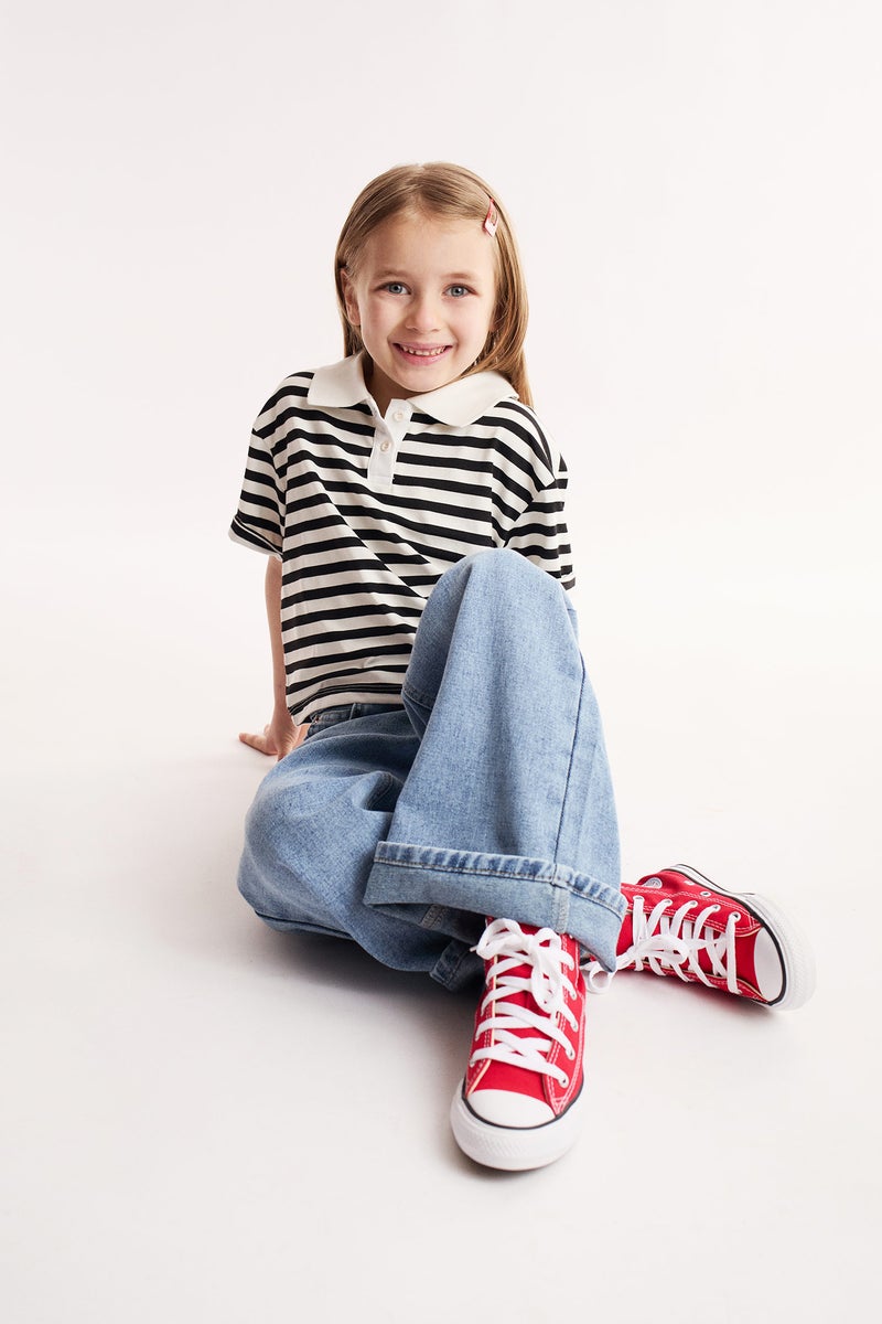 DeFacto Girl Relax Fit Striped Short Sleeve Polo Shirt - Image 1