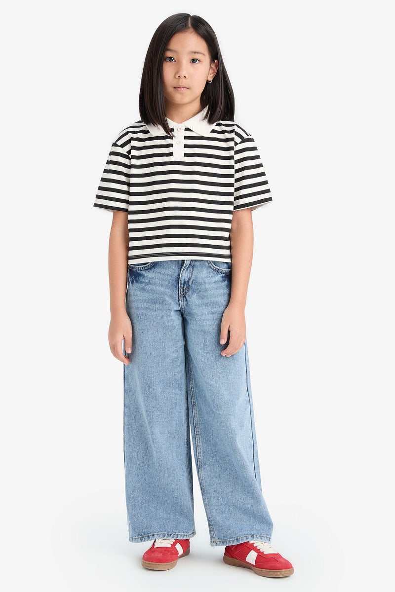 DeFacto Girl Relax Fit Striped Short Sleeve Polo Shirt - Image 5