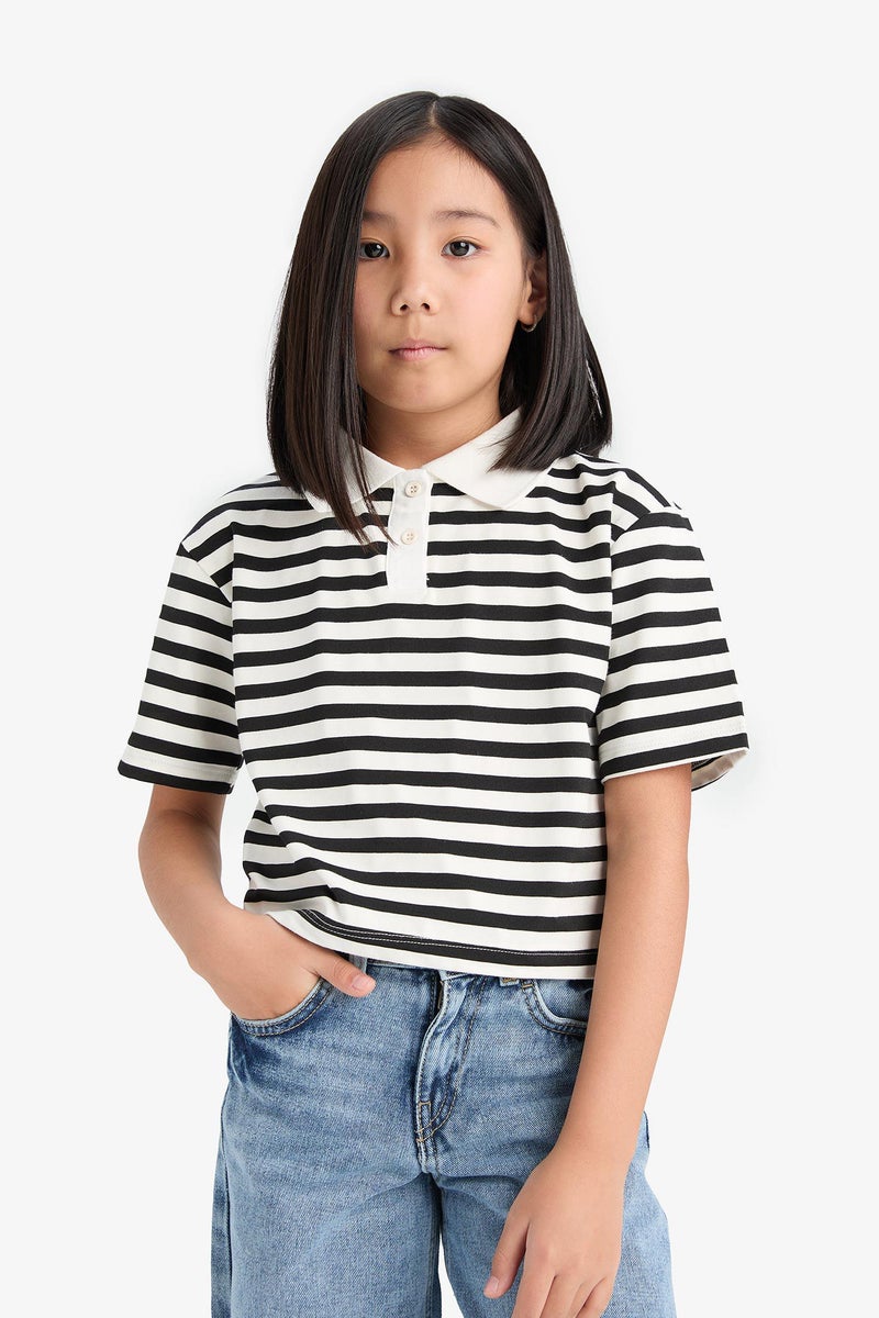 DeFacto Girl Relax Fit Striped Short Sleeve Polo Shirt - Image 4