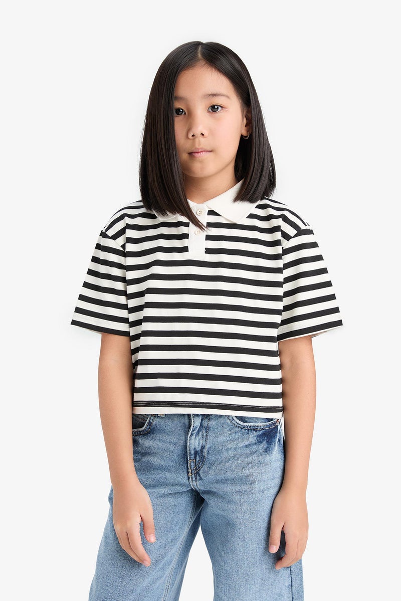 DeFacto Girl Relax Fit Striped Short Sleeve Polo Shirt - Image 2