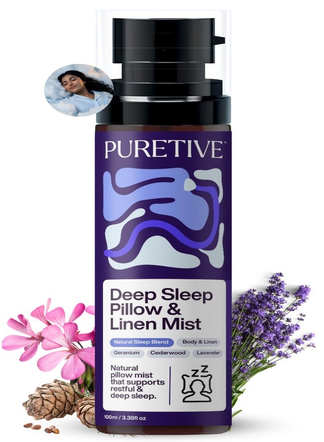 Puretive بيورتيف بخاخ وسادة النوم العميق | بخاخ للنوم | للجسم + المفروشات + الغرفة | نقي 100% مع زيوت عطرية | يقلل التوتر والأرق | يعزز النوم المريح والمنعش | 100 مل - Image 1