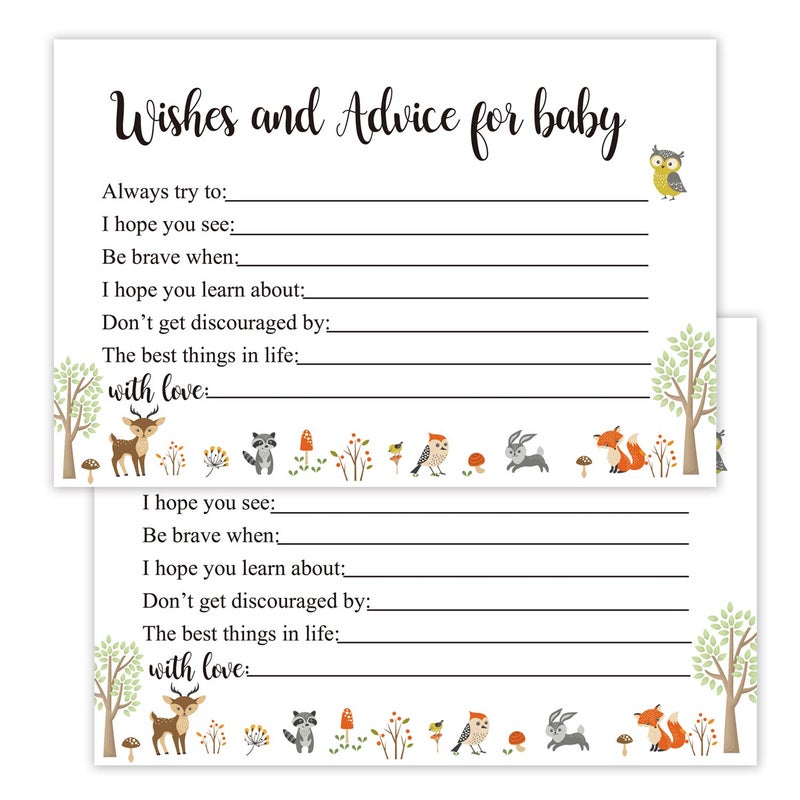 Giftideaworkshop 50 Woodland Baby Shower Wishes and Advice for The MomtoBe Baby Advice Cards for Baby Shower Game4X6 inch
