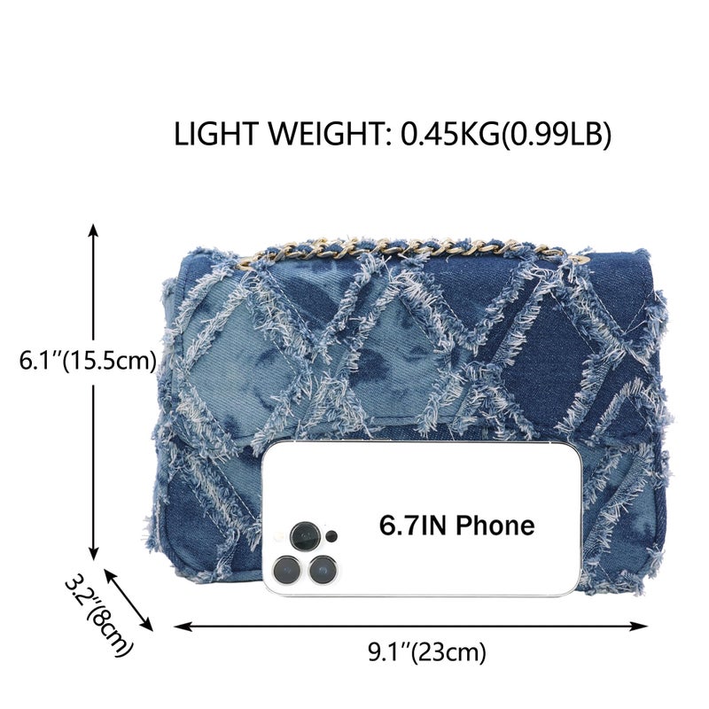Milisente Women Shoulder Bag Small Quilted Denim Bag Chain Clutch Purses and Handbags Or Crossbody For Evening Formal Party(Blue) - Image 4