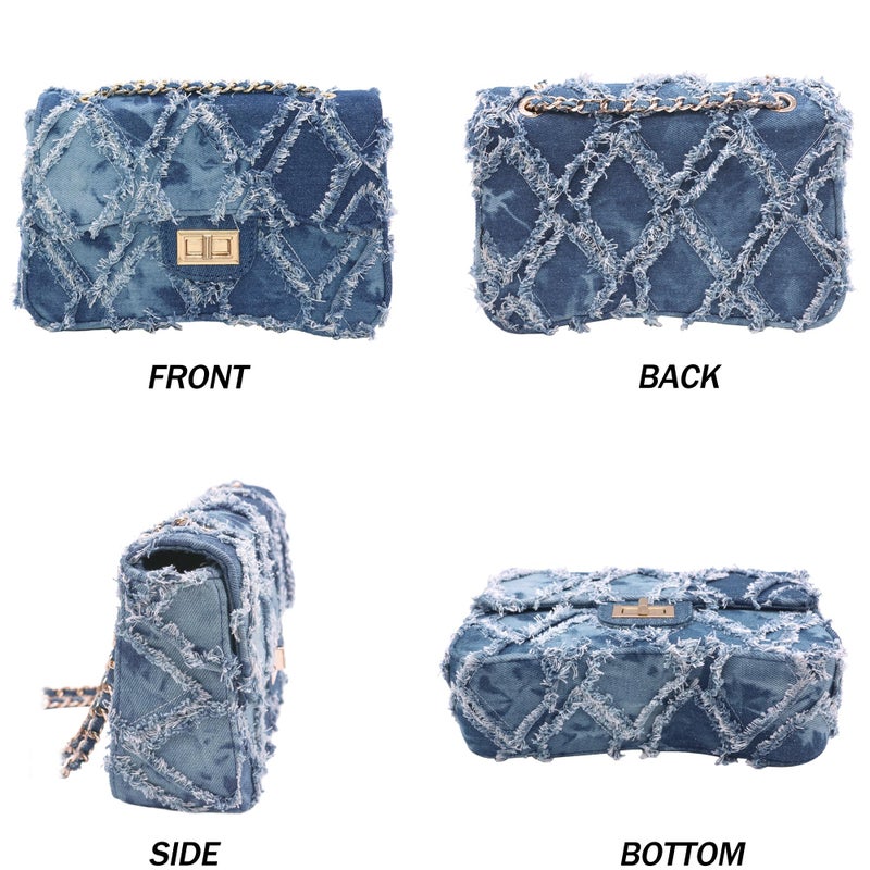 Milisente Women Shoulder Bag Small Quilted Denim Bag Chain Clutch Purses and Handbags Or Crossbody For Evening Formal Party(Blue) - Image 5