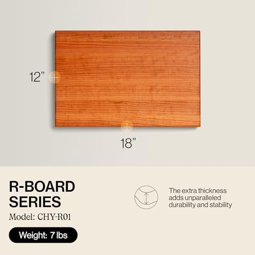 John Boos R-Board Series Rectangular Wooden Cherry Cutting Board 18”x12” – 1.5” Thick, 7-lb Reversible Butcher Block with Edge-Grain & Finger Grips – Made in the USA - Image 2