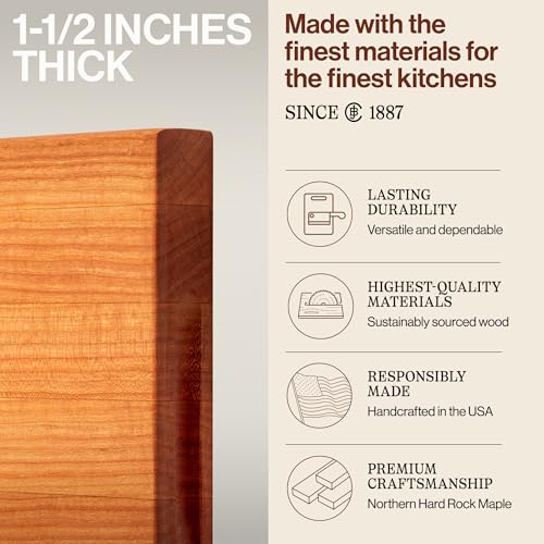 John Boos R-Board Series Rectangular Wooden Cherry Cutting Board 18”x12” – 1.5” Thick, 7-lb Reversible Butcher Block with Edge-Grain & Finger Grips – Made in the USA - Image 3