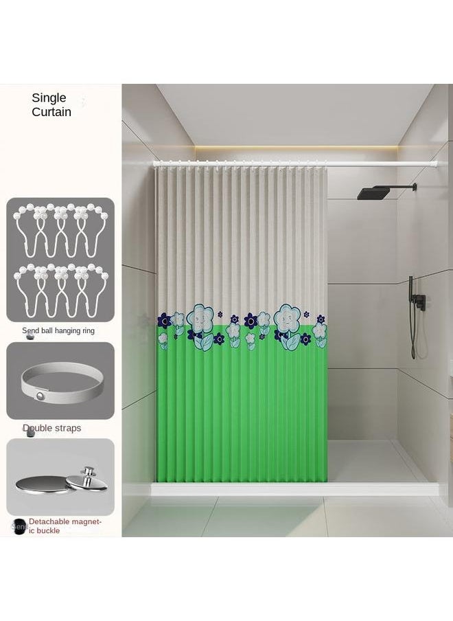 Bluejw - Digital Printing Folding Shower Curtain Waterproof Bathroom Partition Curtain Toilet Partition Curtain Punch-Free Waterproof Shower Curtain - Image 1