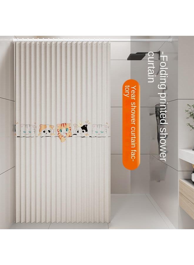 Bluejw - Digital Printing Folding Shower Curtain Waterproof Bathroom Partition Curtain Toilet Partition Curtain Punch-Free Waterproof Shower Curtain - Image 1
