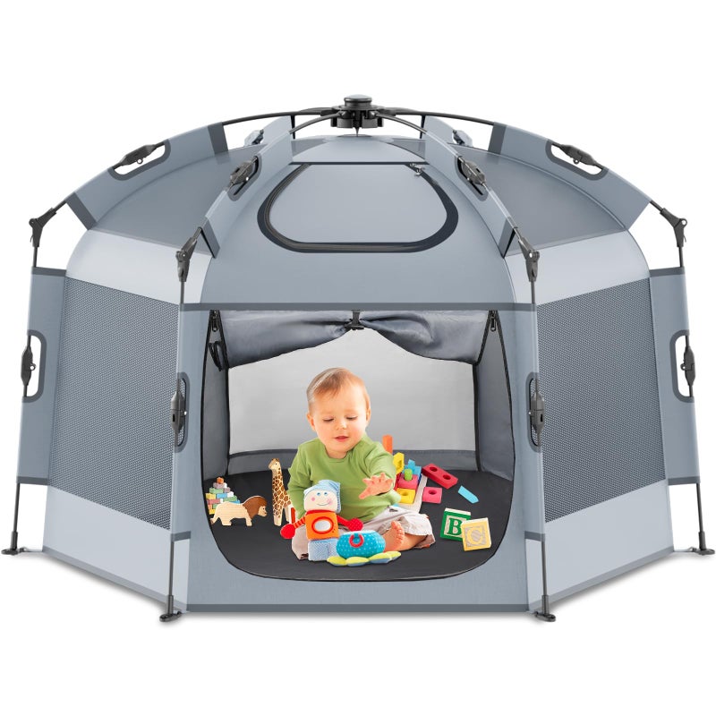 Babepai Pop Up Playpen for Babies 551Wide 366Height Portable Baby Beach Tent Indoor Outdoor Play Yard Foldable Lightweight with Travel Bag Grey