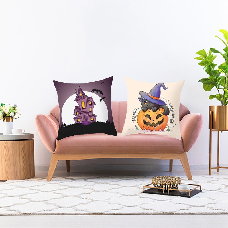 Halloween Decorative Pumpkin Pillow Covers Cotton Linen Wearing Witch Hat Throw Pillow Case Decorative Cushion Cover,Party Holiday Home Decor for Sofa Couch Bed  Set 12 - Image 4