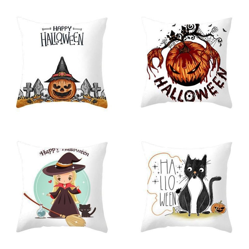 Halloween Decorative Pumpkin Pillow Covers Cotton Linen Wearing Witch Hat Throw Pillow Case Decorative Cushion Cover,Party Holiday Home Decor for Sofa Couch Bed  Set 12 - Image 1