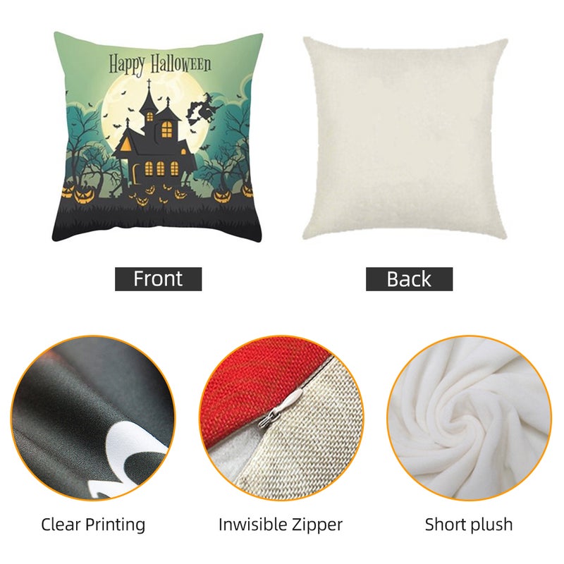 Halloween Decorative Pumpkin Pillow Covers Cotton Linen Wearing Witch Hat Throw Pillow Case Decorative Cushion Cover,Party Holiday Home Decor for Sofa Couch Bed  Set 12 - Image 3
