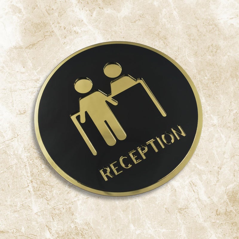 Vertical Root Inc ® Premium Black Gold Finish Acrylic Reception Door Sign Easy to Mount Self-Adhesive Tape Signage for Hotel Office Resort Society Corporate Business Hospital - Image 2