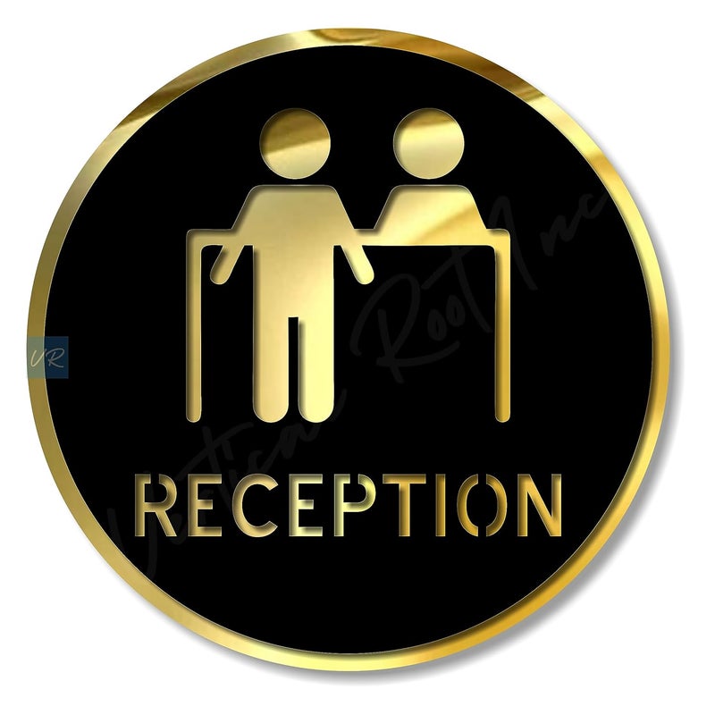 Vertical Root Inc ® Premium Black Gold Finish Acrylic Reception Door Sign Easy to Mount Self-Adhesive Tape Signage for Hotel Office Resort Society Corporate Business Hospital - Image 1