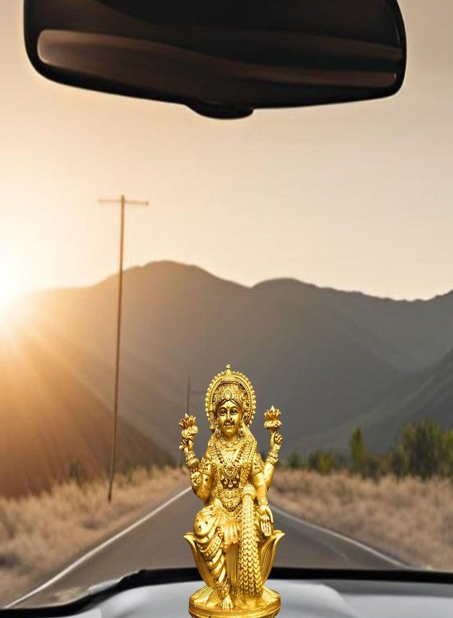 NEEANN Goddess Lakshmi Laxmi Devi MATA Idol - 4.5 Inches Polystone Material Murti - Colour - Brass, Silver – Perfect Statue for Car Dashboard, Home, and Office Decor Indian God Small Size (Brass) - Image 5
