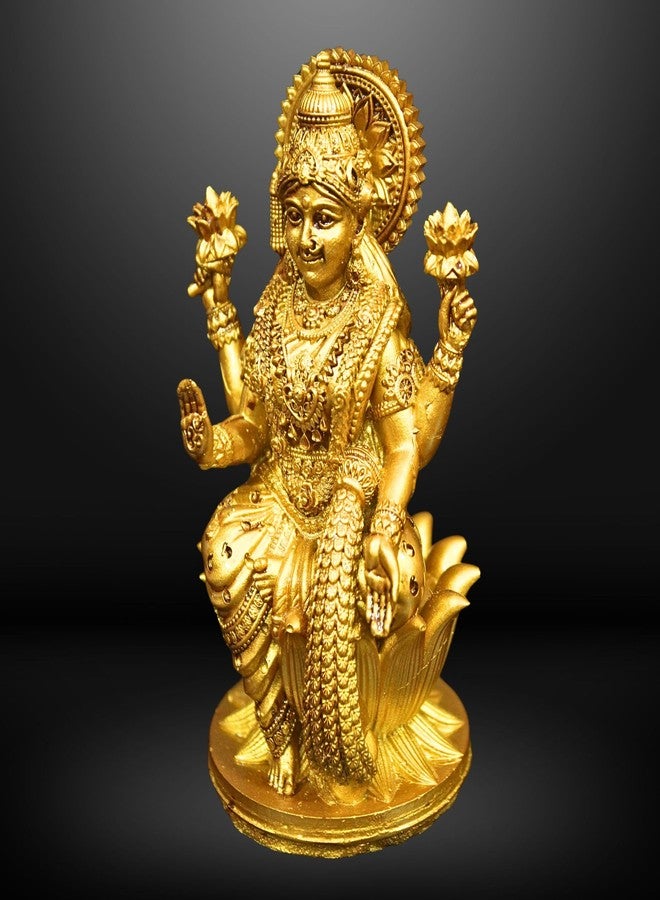 NEEANN Goddess Lakshmi Laxmi Devi MATA Idol - 4.5 Inches Polystone Material Murti - Colour - Brass, Silver – Perfect Statue for Car Dashboard, Home, and Office Decor Indian God Small Size (Brass) - Image 4
