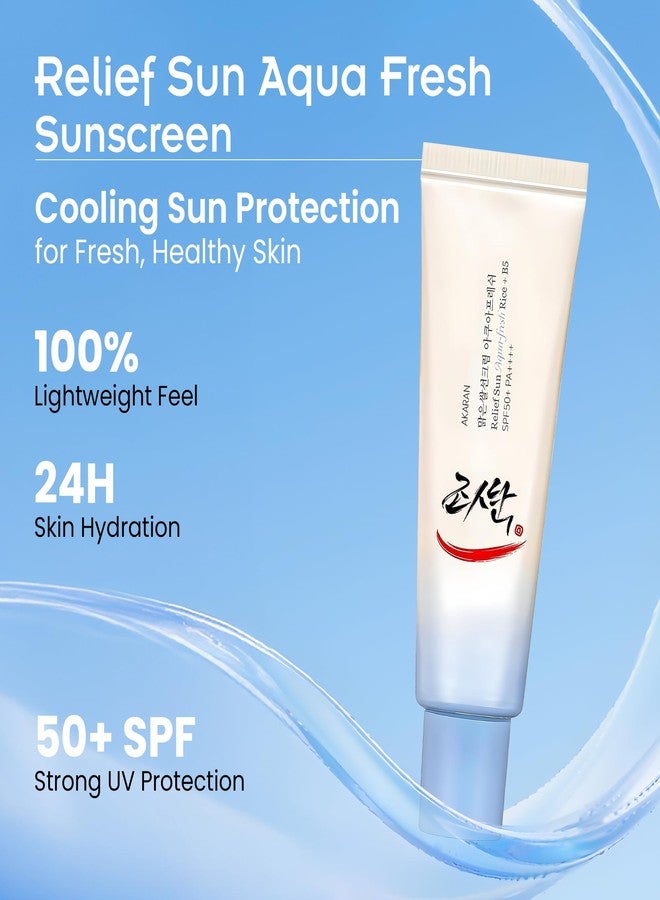 AKARAN Korean Rice Sunscreen SPF 50+ PA++++ | Relief Sun Aqua Fresh Rice + B5 Sun Cream | Lightweight Non Greasy Moisturising Formula for Face | Korean Skincare 50ml (Pack of 2) - Image 4