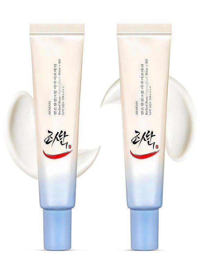 AKARAN Korean Rice Sunscreen SPF 50+ PA++++ | Relief Sun Aqua Fresh Rice + B5 Sun Cream | Lightweight Non Greasy Moisturising Formula for Face | Korean Skincare 50ml (Pack of 2) - Image 1