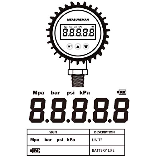 MEASUREMAN 3-1/8" Dial Size, Digital Pressure Gauge, 0-100psi/bar/Mpa/Kpa, 1/4" NPT Lower Mount, 0.25% Accuracy - Image 4