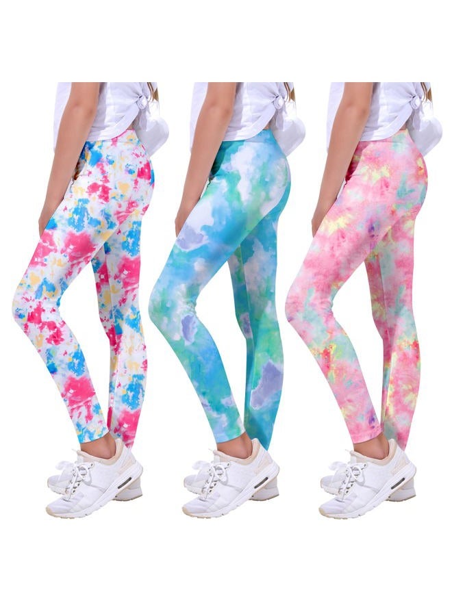 Quedoris Girls 3-Pack Printed Leggings S Blue Blue Pink Black White 150Y - Image 1