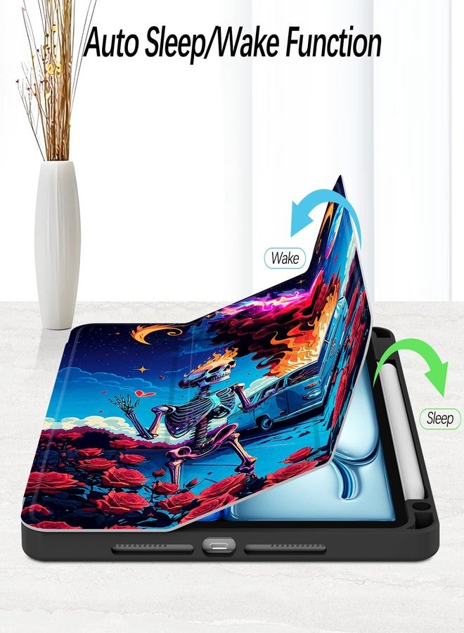 Xkladz جراب Xkladz لجهاز iPad (A16) الجيل الحادي عشر (2025) مقاس 11 بوصة، وجهاز iPad الجيل العاشر (2022) مقاس 10.9 بوصة، جراب مزود بحامل قلم، غطاء خلفي شفاف، تصميم أنيق مناسب للنساء والفتيات والفتيان، خاصية التشغيل/الإيقاف التلقائي، هيكل عظمي - Image 2