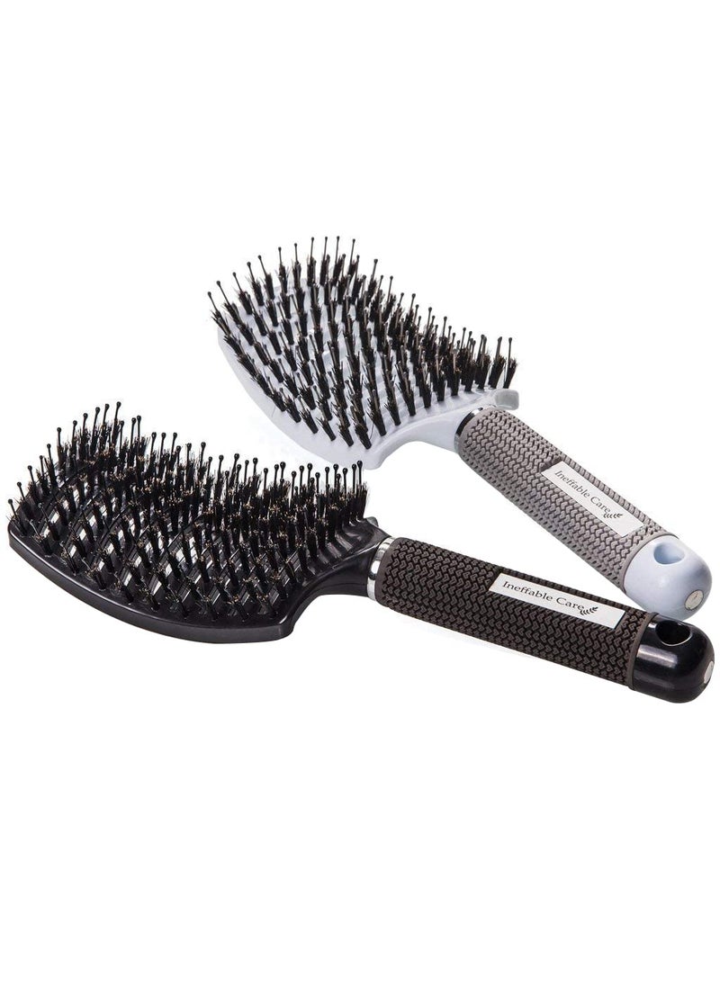 Ineffable Care - Boar Bristle Hair Brush set  Curved and Vented for Wet and Dry Detangling Hair Brush for Women Long Thick Thin Curly  Tangled Hair Vent Brush  Stocking Stuffers Gift kit - Image 1