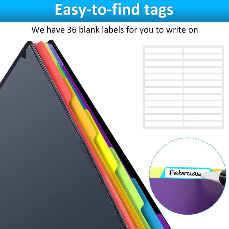 HABGP 12 Pocket Plastic folders with Pockets, 6 Colors Multi Pocket Folder Binder with Dividers, Office Organizer Folder Letter Size School Supplies - Image 4