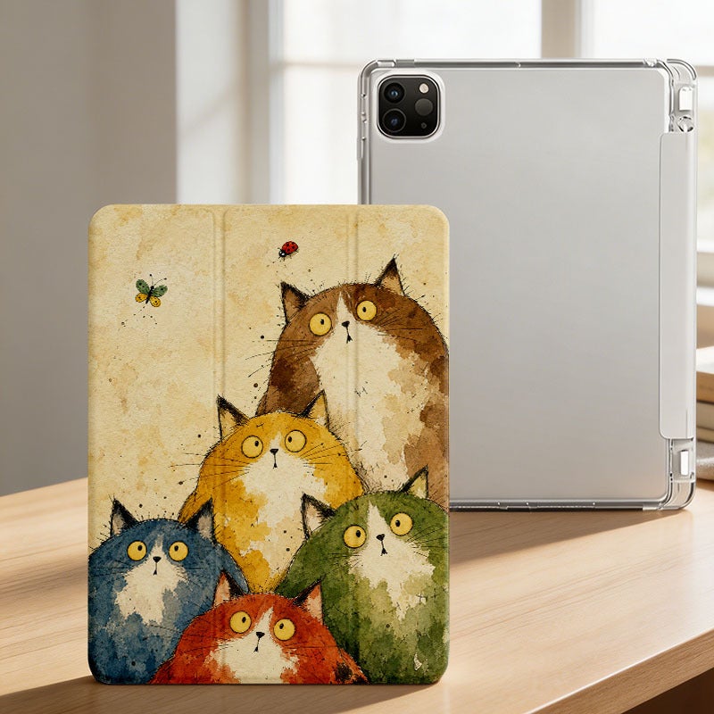 Tablet Case for iPad, Wide Eyed Cats Watching Butterfly, iPad Cover for Mini Air Pro 4 5 6 7 8 9 10 11 12, Compatible with 7.9 8.3 9.7 10.2 10.5 10.9 11 12.9 13 inch Slim Clear Protective Cover with Stand for Women - Image 3