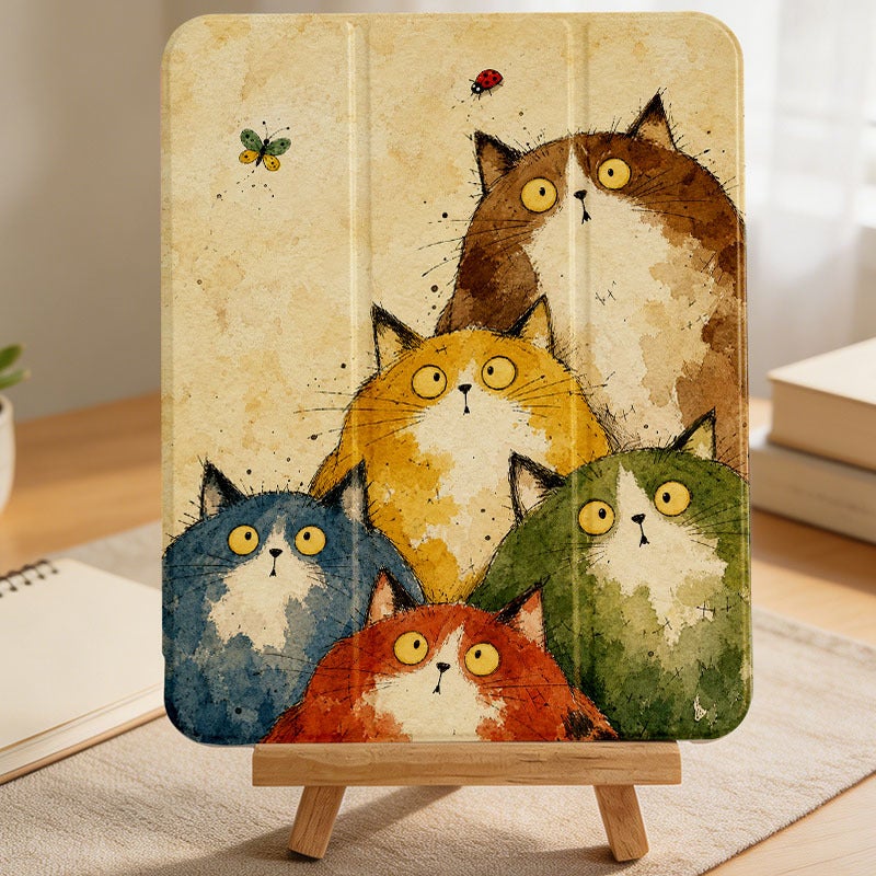 Tablet Case for iPad, Wide Eyed Cats Watching Butterfly, iPad Cover for Mini Air Pro 4 5 6 7 8 9 10 11 12, Compatible with 7.9 8.3 9.7 10.2 10.5 10.9 11 12.9 13 inch Slim Clear Protective Cover with Stand for Women - Image 4