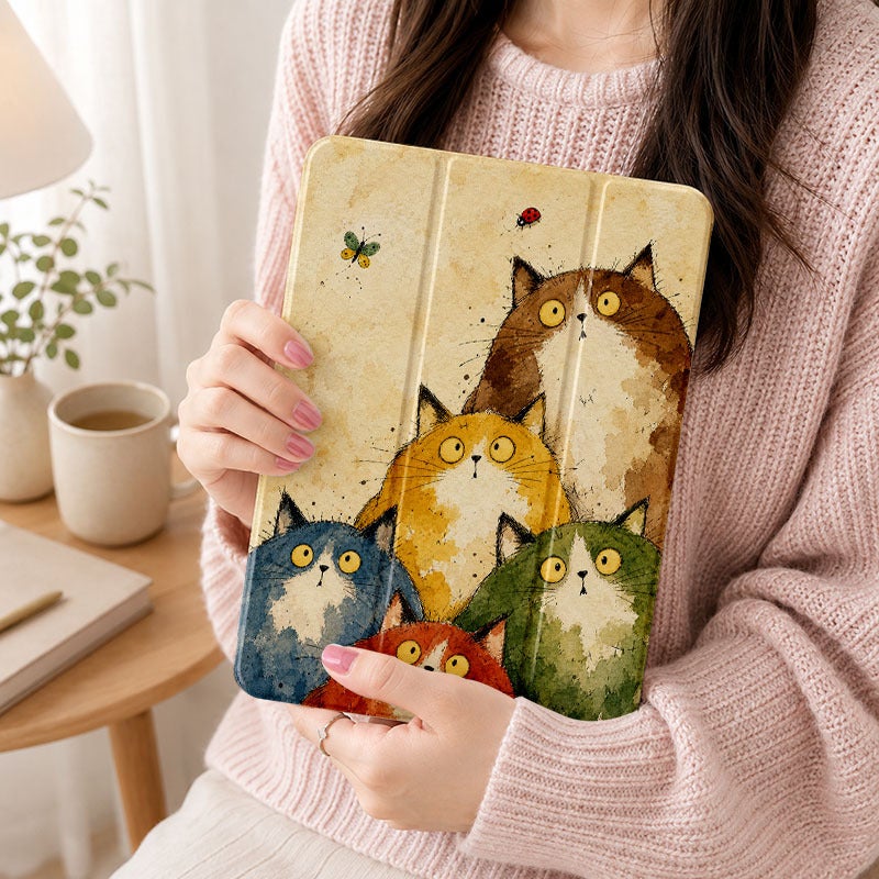 Tablet Case for iPad, Wide Eyed Cats Watching Butterfly, iPad Cover for Mini Air Pro 4 5 6 7 8 9 10 11 12, Compatible with 7.9 8.3 9.7 10.2 10.5 10.9 11 12.9 13 inch Slim Clear Protective Cover with Stand for Women - Image 5