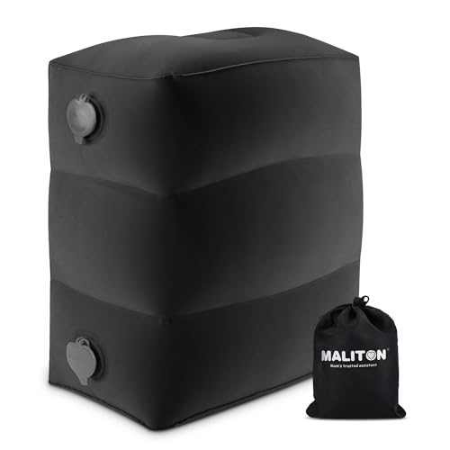 Maliton وسادة دعم القدم القابلة للنفخ من ماليتون للسفر، سرير طائرة للأطفال، وسادة دعم القدم لمقاعد السيارات للأطفال، وسادة دعم الساق القابلة للتعديل للارتفاع للطائرة، المنزل، المكتب (أسود، 1 عبوة) - Image 1