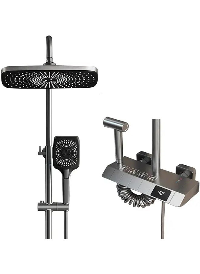 HIKKY نظام دش HIKKY مع شاشة رقمية LED، نظام دش بأزرار بيانو مع 4 أوضاع، مجموعة دش ممزوجة مع خلاط مطري مثبت على الحائط مع رشاش معزز - Image 1