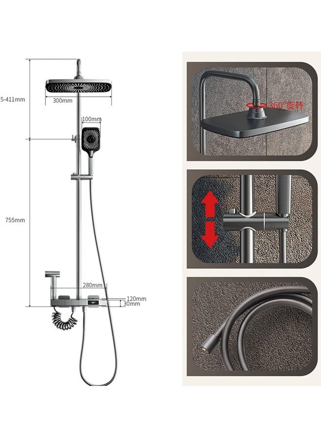 HIKKY نظام دش HIKKY مع شاشة رقمية LED، نظام دش بأزرار بيانو مع 4 أوضاع، مجموعة دش ممزوجة مع خلاط مطري مثبت على الحائط مع رشاش معزز - Image 4